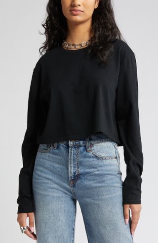 Open Edit + Long Sleeve Boxy Organic Cotton T-Shirt