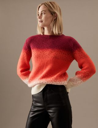 Marks and Spencer + Colour Block Longline Jumper With Wool