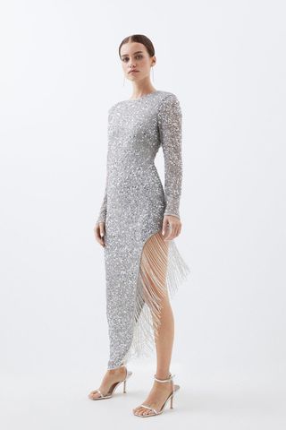 Karen Millen + Petite Floral Applique Woven Strappy Maxi Dress