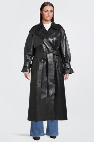 Karen Millen + Plus Size Leather Oversize Trench Coat | Karen Millen