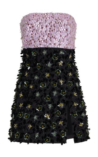 Des_Phemmes + Embroidered Stretch-Cotton Satin Strapless Mini Dress