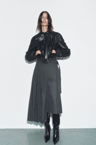 Zara + Asymmetric Box Pleat Skirt Limited Edition