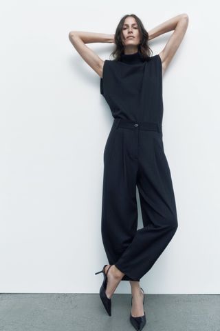 Zara + Tapered Pinstripe Pants