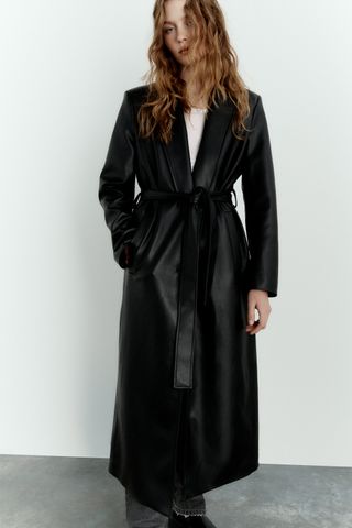 Zara + Faux Leather Trenchcoat