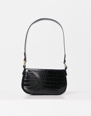 ASOS Design + Croc Effect 90s Shoulder Bag in Black