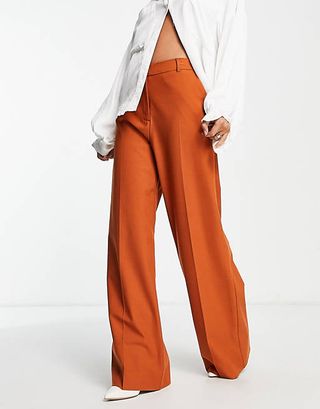 Selected Femme + Wide Leg Trousers in Rust