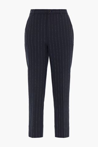 Ganni + Cropped Pinstriped Woven Tapered Pants