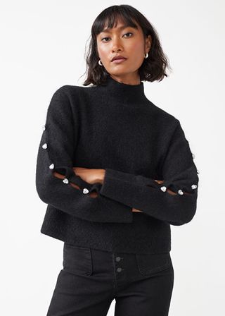 & Other Stories + Cropped Rhinestone Embellished Sweater
