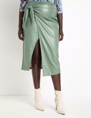 Eloquii + Wrap Front Faux Leather Midi Skirt
