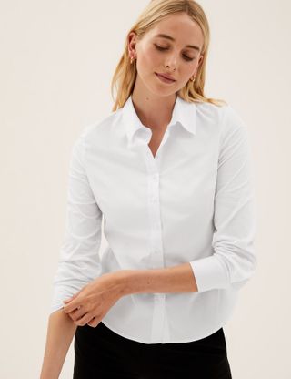 M&S Collection + Cotton Rich Collared Long Sleeve Shirt