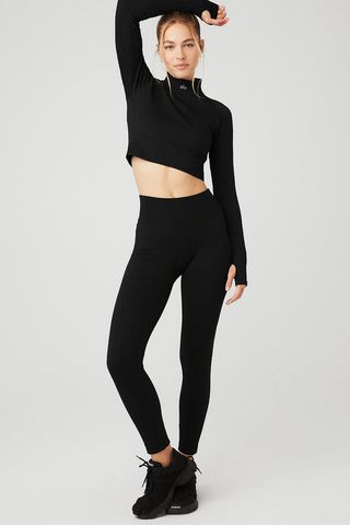 ALO + Seamless Cable Knit Long Sleeve Top & Seamless Cable Knit High-Waist Legging Set