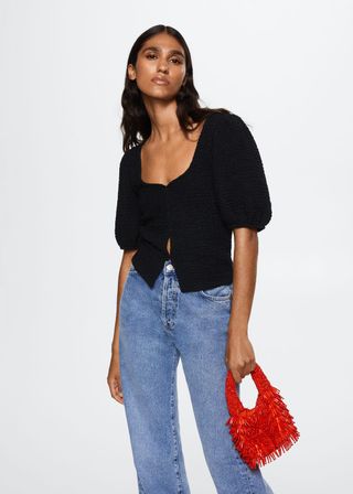 Mango + Textured Knit Top