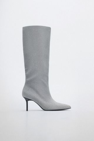Zara + Heeled Sparkly Knee Boots