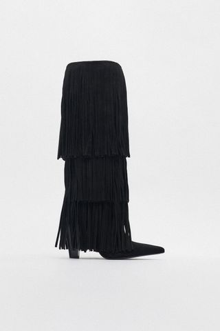 Zara + Fringed Knee High Boots