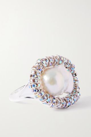 Pearl OCTOPUSS.Y + Silver Pearl and Crystal Ring