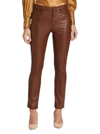 Mother + The Dazzler Mid-Rise Slim Cropped Faux-Leather Ankle Jeans