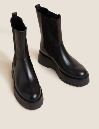 M&S Collection + Leather Chelsea Flatform Ankle Boots