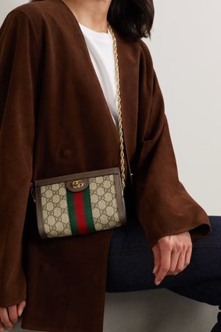 Gucci + Ophidia Mini Textured Leather-Trimmed Printed Coated-Canvas Shoulder Bag