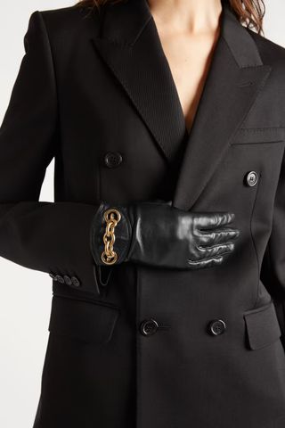 Saint Laurent + Chain-Embellished Leather Gloves