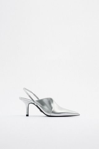 Zara + Asymmetric Metallic Leather Slingbacks
