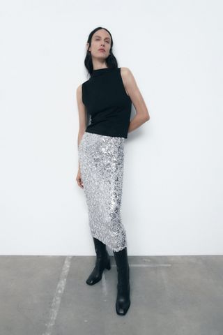 Zara + Sequin Midi Skirt