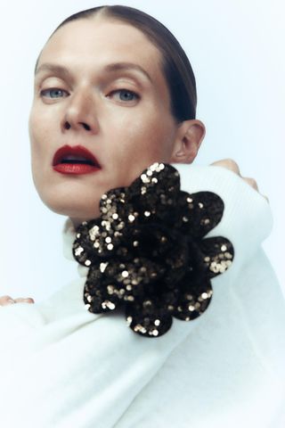 Zara + Floral Sequin Brooch