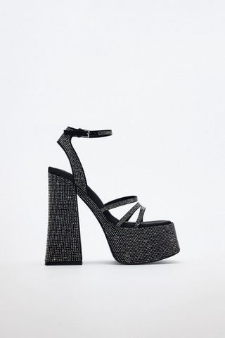 Zara + Rhinestone Heeled Platform Sandals