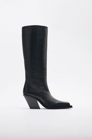Zara + Kaia x Zara Knee-High Leather Cowboy Boots