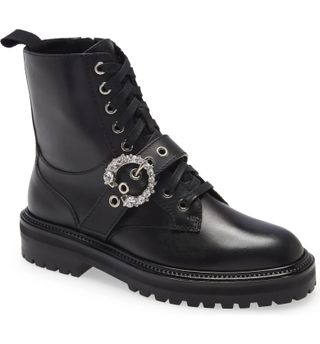 Jimmy Choo + Cora Crystal Buckle Combat Boot