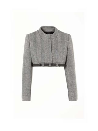 Coperni + Cropped Belted Herringbone Wool-Blend Tweed Jacket