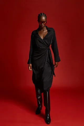 H&M + Satin Wrap-Front Dress