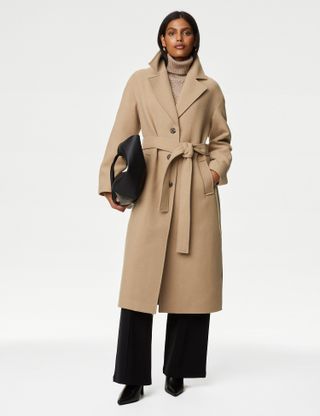M&S Collection + Belted Relaxed Coat With Wool