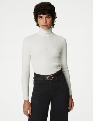 M&S Collection + Ribbed Roll Neck Knitted Top