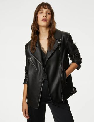 M&S Collection + Faux Leather Girlfriend Biker Jacket