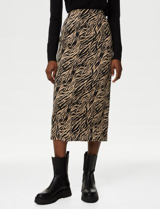 M&S Collection + Jersey Animal Print Midaxi Pencil Skirt