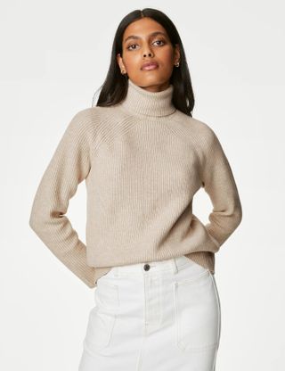 M&S Collection + Soft Touch Ribbed Roll Neck Jumper