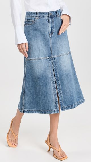 Tibi + Classic Wash Denim Skirt