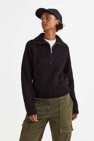H&M + Rib-Knit Half-Zip Sweater