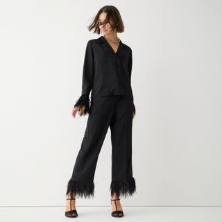 J.Crew + Ingrid Pant With Feather Trim in Satin-Back Crepe