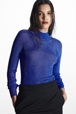 COS + High-Neck Ribbed-Knit Top