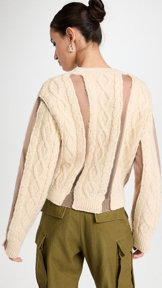 Pushbutton + Ivory Cable Mesh Combi Crop Knit Pullover