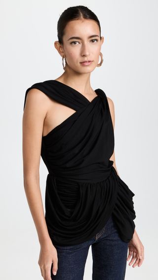 Pushbutton + Black Twisted Draping Sleeveless Top