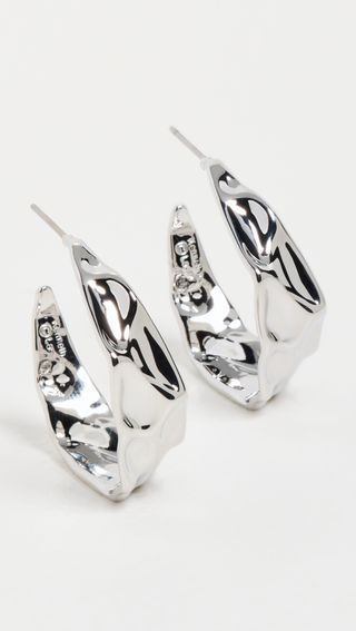Kenneth Jay Lane + Polished Silver Textured Hoop Earrings