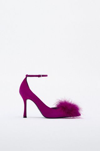 Zara + Feather Trim Leather Heels