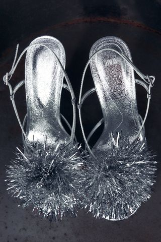 Zara + Metallic Pompom Sandals