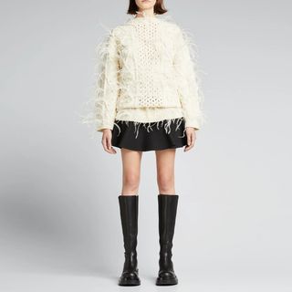 Valentino + Feather-Embellished Knit Sweater