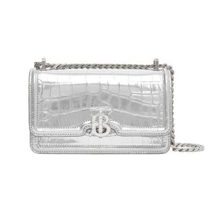Burberry + Embossed Leather Mini Chain TB Bag in Silver
