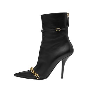 Burberry + Chain Trim Leather Point-Toe Boots