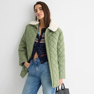 J.Crew + Quilted Sherpa-Lined Puffer Jacket