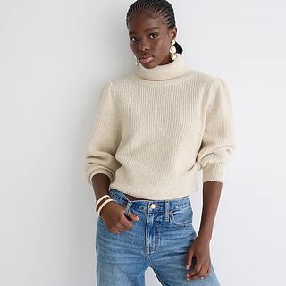 J.Crew + Cropped Puff-Sleeve Turtleneck Sweater